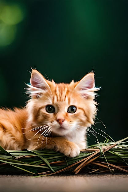 Un gatto su uno sfondo verde