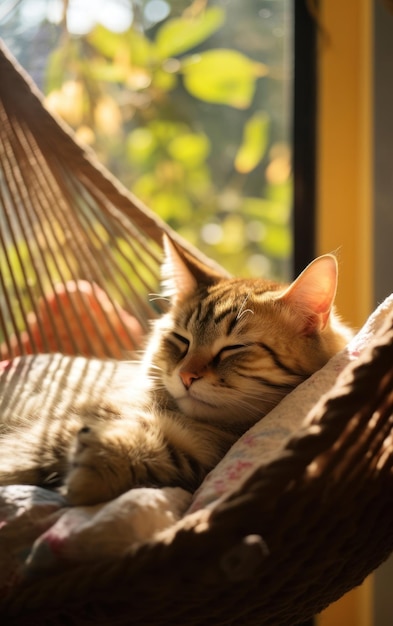 Un gatto tranquillo che si dondola in un'amaca rilassante