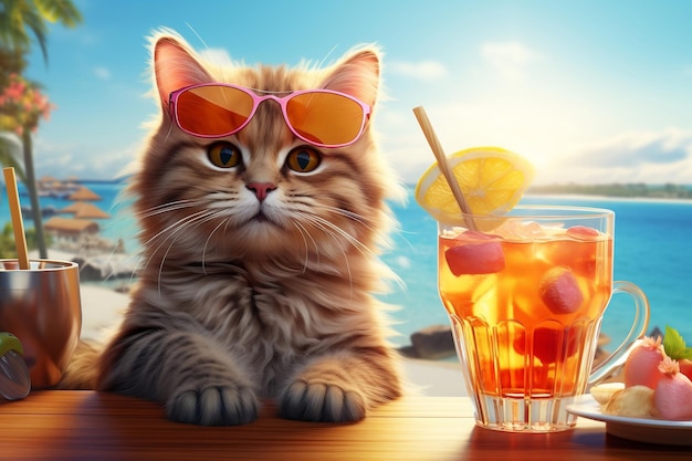 Un gatto umoristico che si diverte a bere cocktail al bar Generative Ai