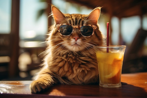 Un gatto umoristico che si diverte a bere cocktail al bar Generative Ai