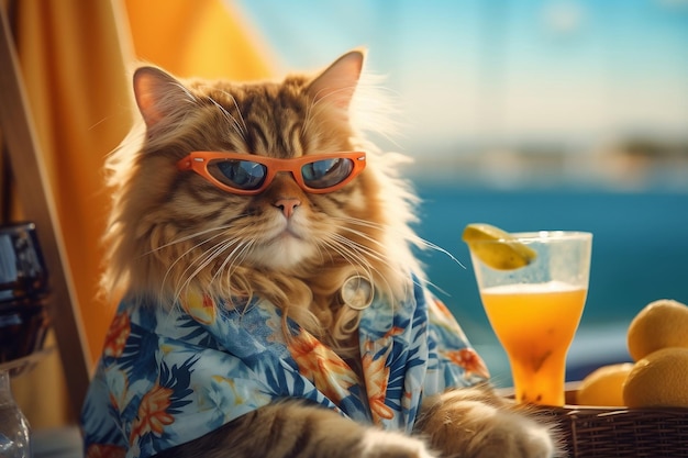 Un gatto umoristico che si diverte a bere cocktail al bar Generative Ai