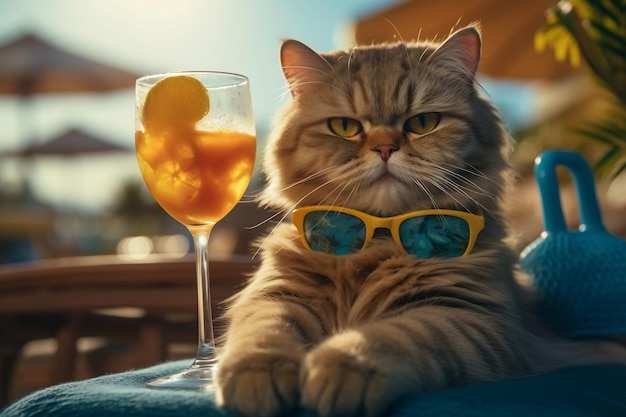 Un gatto umoristico che si diverte a bere cocktail al bar Generative Ai