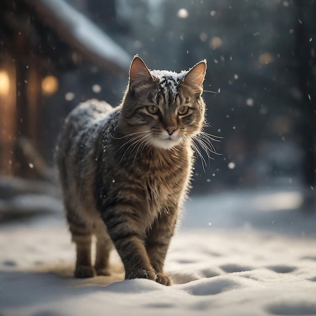 Un gatto vaga nella neve