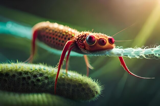 Un geco con grandi occhi e un grande naso rosso è su uno sfondo verde.