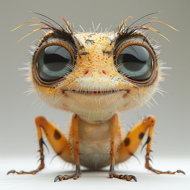 un geco con una faccia di insetto e un insetto sulla sua faccia
