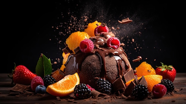 Un gelato al cioccolato con frutta e bacche