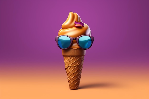 Un gelato con occhiali da sole e occhiali da sole blu sopra