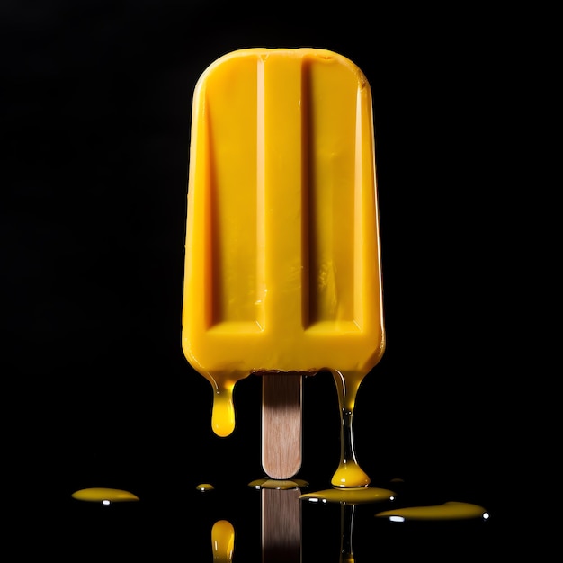 Un gelato giallo con un liquido fuso che gocciola