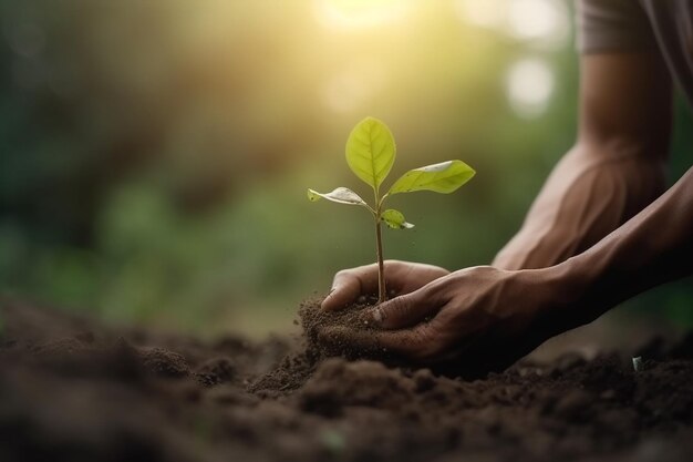 Un germoglio verde nelle palme umane Idea di concetto ecologico protezione dell'ambiente Giorno della Terra Naturale