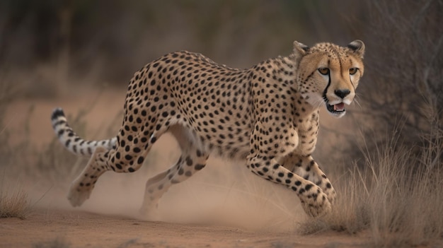 Un ghepardo che corre nel deserto