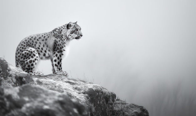 Un ghepardo si trova su una scogliera che guarda l'orizzonte.