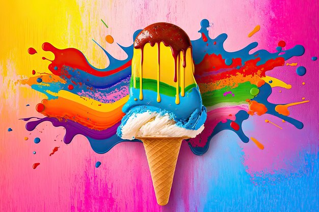 Un ghiacciolo gelato dai colori vivaci su uno sfondo vibrante IA generativa