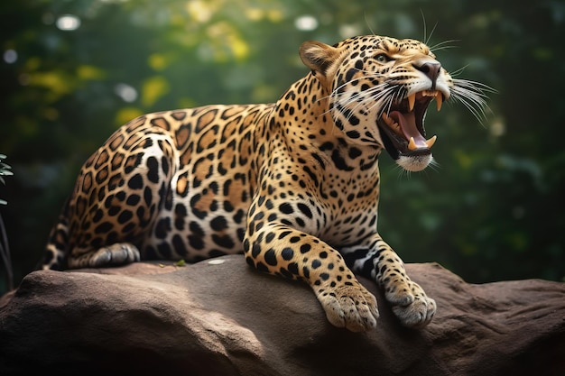 Un giaguaro è su un ramo con sopra la parola giaguaro.