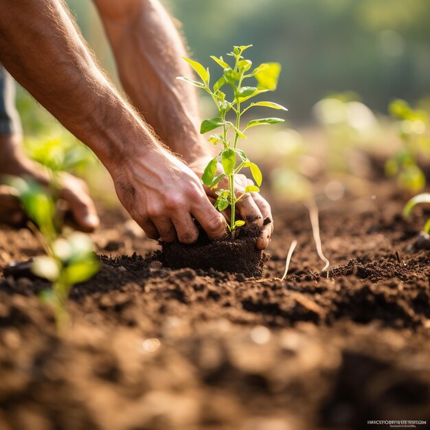 Un giardiniere che pianta piante