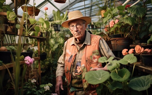 Un giardino che fiorisce con un giardiniere saggio