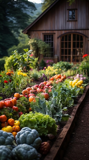 Un giardino colorato con una varietà di verdure e fiori