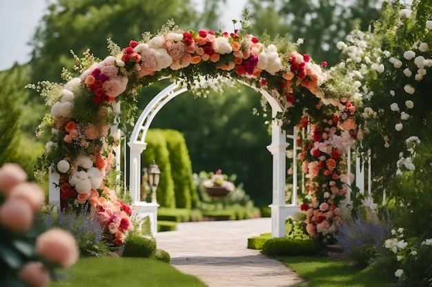 Un giardino con fiori e verde