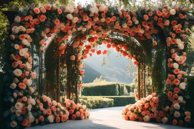 Un giardino con fiori e verde.