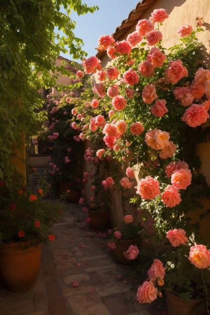 Un giardino con rose su di esso