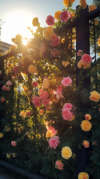 Un giardino con rose su di esso