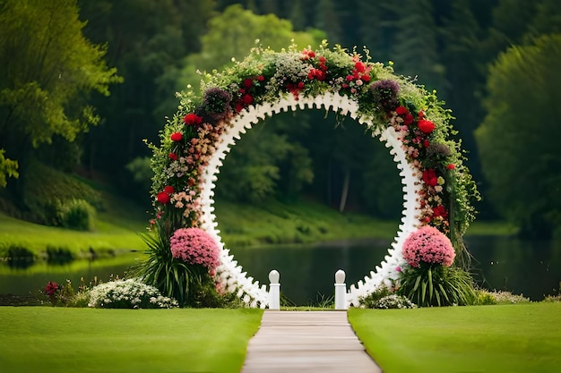 Un giardino con un arco circolare che dice "giardino".