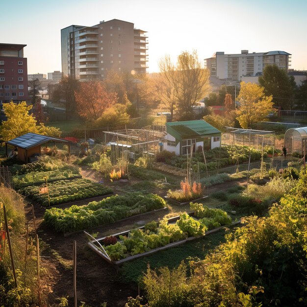 Un giardino con un tetto verde e un tetto verde con la parola " fattoria " su di esso.