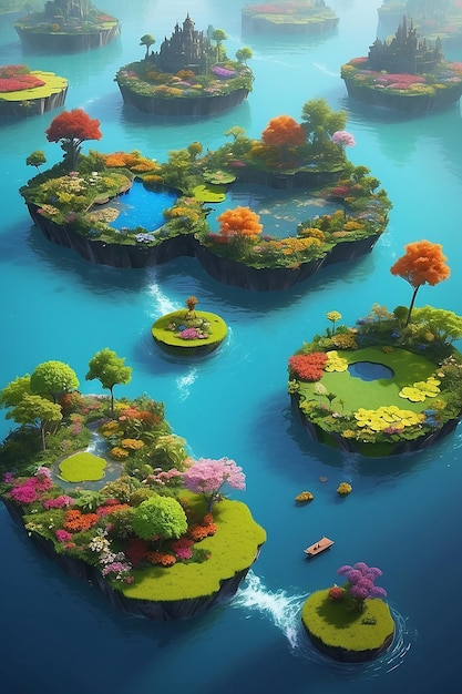 Un giardino di isole galleggianti ognuna delle quali rappresenta una stagione diversa