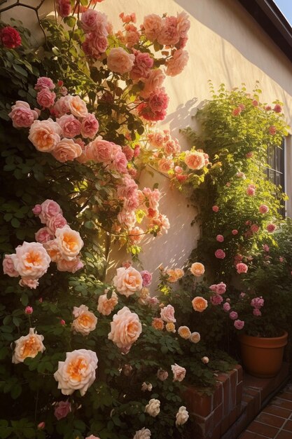 Un giardino di rose e un muro di fiori