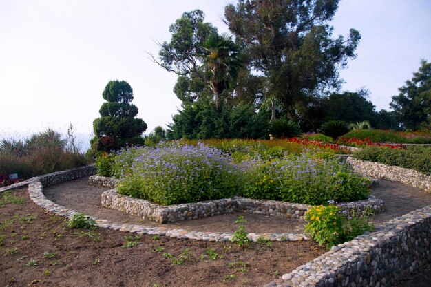 Un giardino fiorito e un sentiero che conduce alla spiaggia