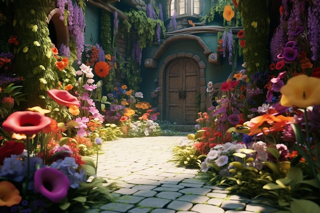 Un giardino stravagante con fiori di tutti i colori di 00592 03