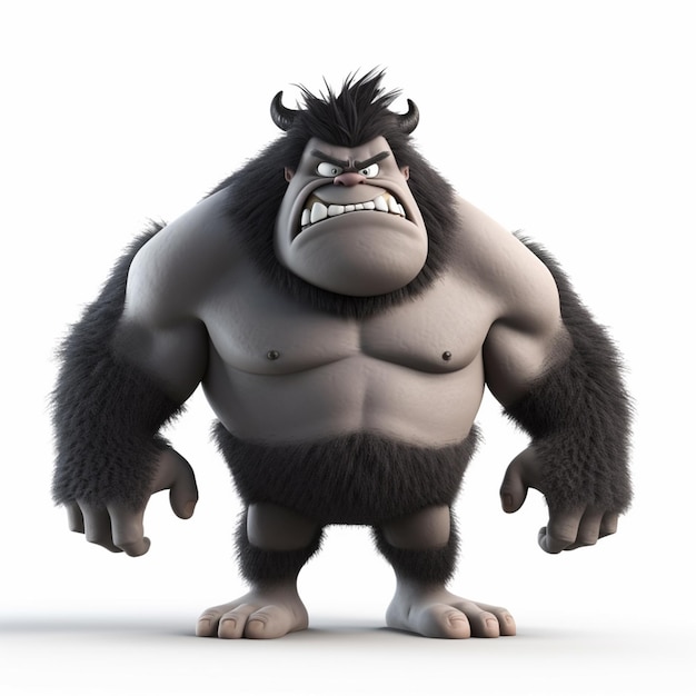 Un gigantesco personaggio mostro muscoloso con un'espressione arrabbiata 3d illustrazione generativa ai
