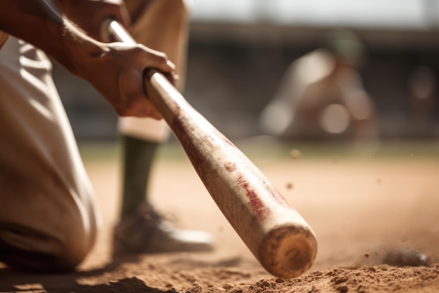 Un giocatore di baseball sta colpendo una palla con una mazza.