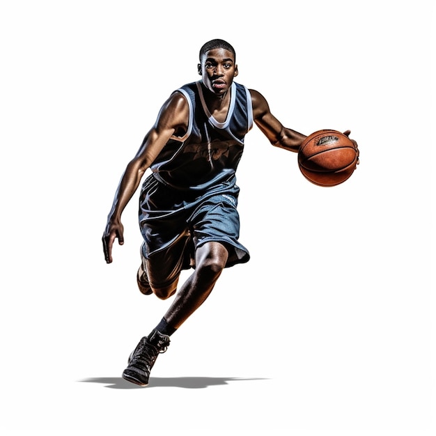Un giocatore di basket con una divisa blu con scritto "basket".
