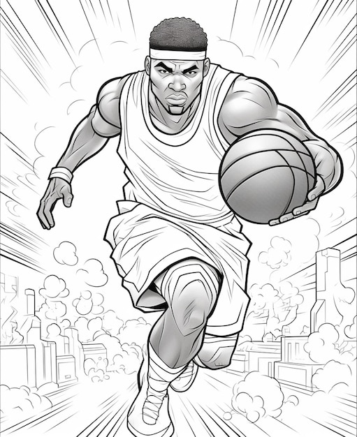 un giocatore di basket dei cartoni animati che corre con una palla in mano ai generativa