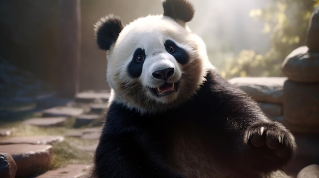 Un giocoso panda felice in Cina panda ha alzato le mani IA generativa