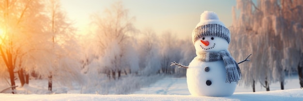 Un gioioso pupazzo di neve che si gode il paesaggio invernale