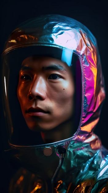 Un giovane che indossa una tuta spaziale lucida AI immagine generativa