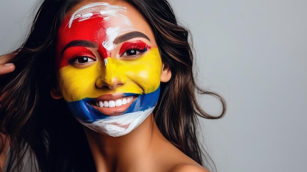Un giovane colombiano ha la bandiera nazionale dipinta sul volto