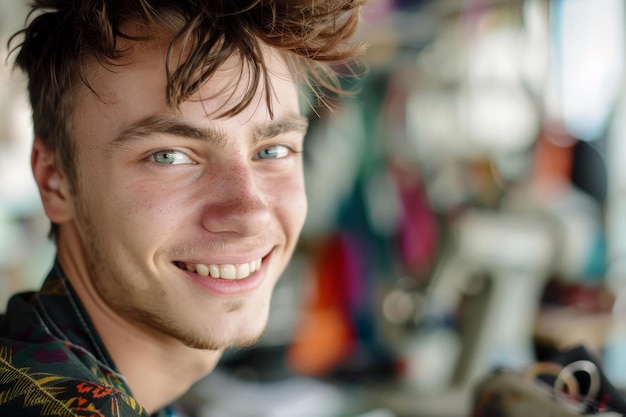 Un giovane con la barba e un sorriso sul viso.