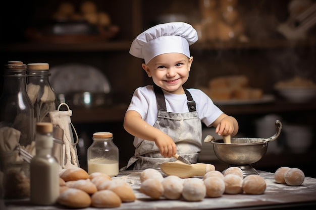 Un giovane e adorabile chef che cucina una tempesta.