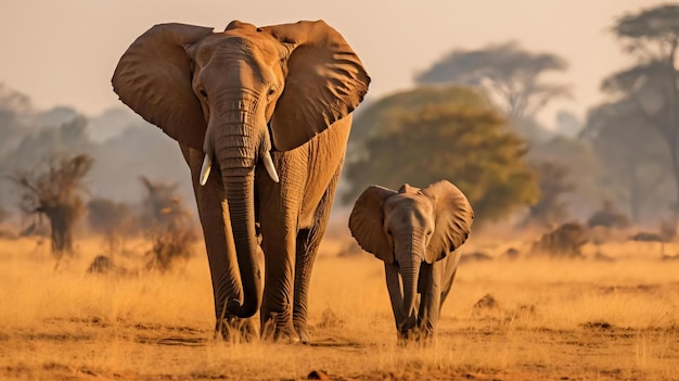 Un giovane elefante proprio accanto a uno adulto