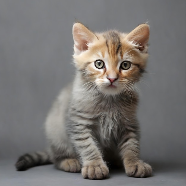 Un giovane felino su uno sfondo grigio