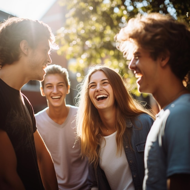 Un giovane gruppo di persone che sorridono e si divertono