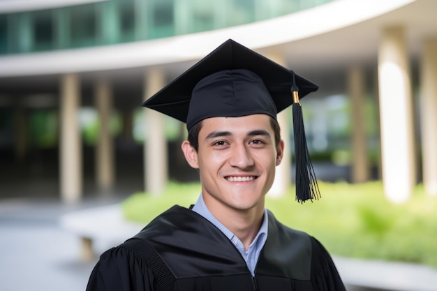 un giovane in abito da laurea e berretto