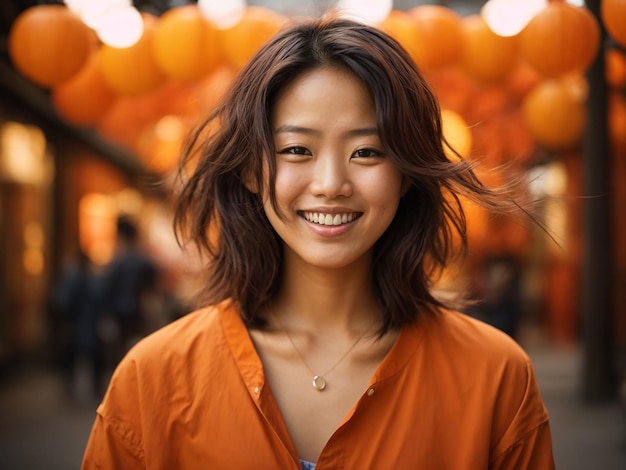 Un giovane ritratto asiatico giapponese felice di una donna