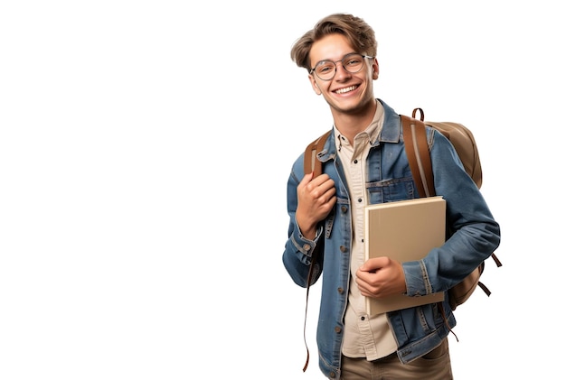 Un giovane studente in piedi con