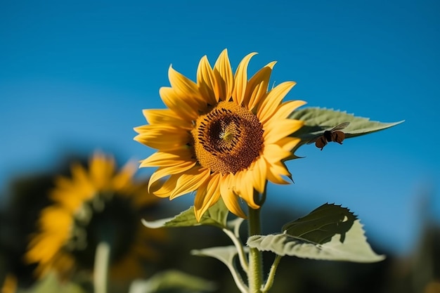 Un girasole con sopra un'ape