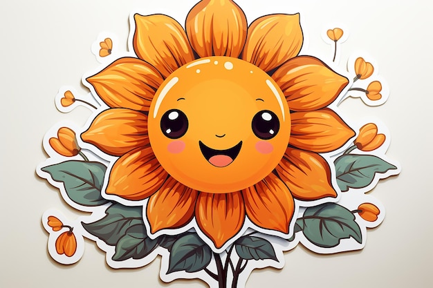 un girasole con una faccia felice e un fiore su di esso