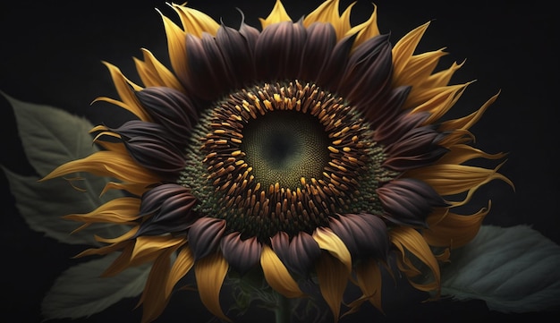 Un girasole con uno sfondo nero