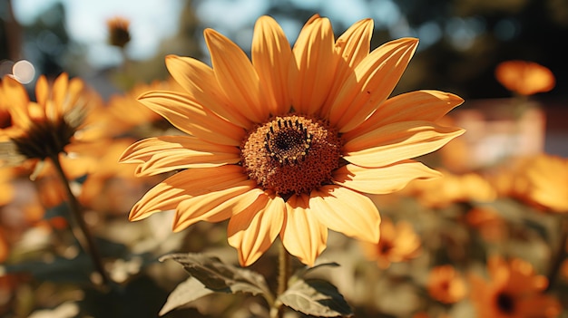 un girasole giallo con un'ape sopra